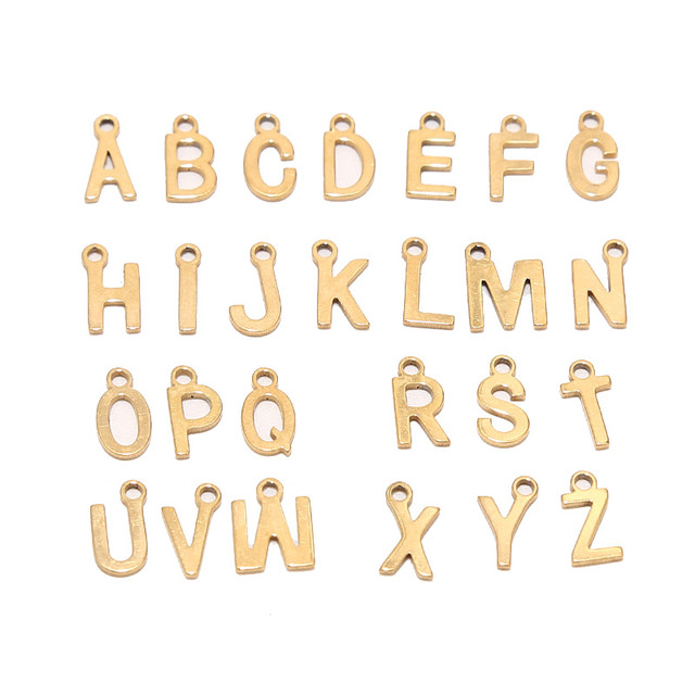 100pcs Mixed Stainless Steel Gold Tiny Letter Initial Charms